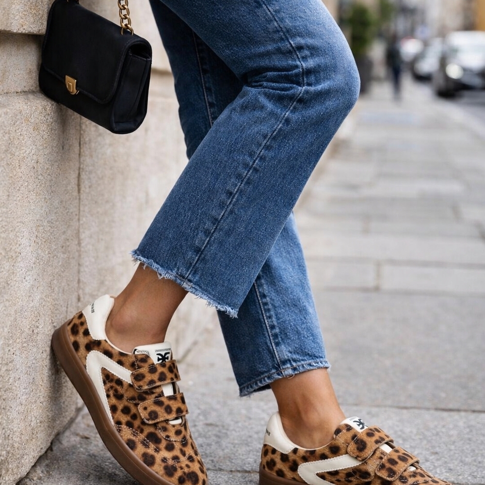 Sam Edelman Talia Leopard Brahama Hair Velcro Sneakers 9 - Picture 2 of 9